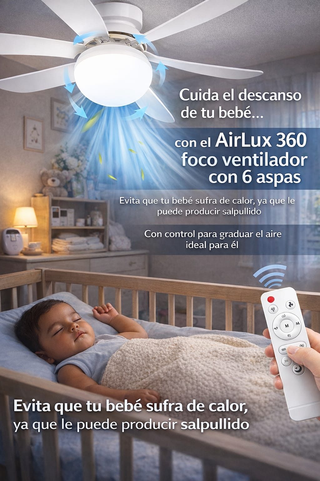AireLux 360®  foco ventilador con 3 tonos de luz